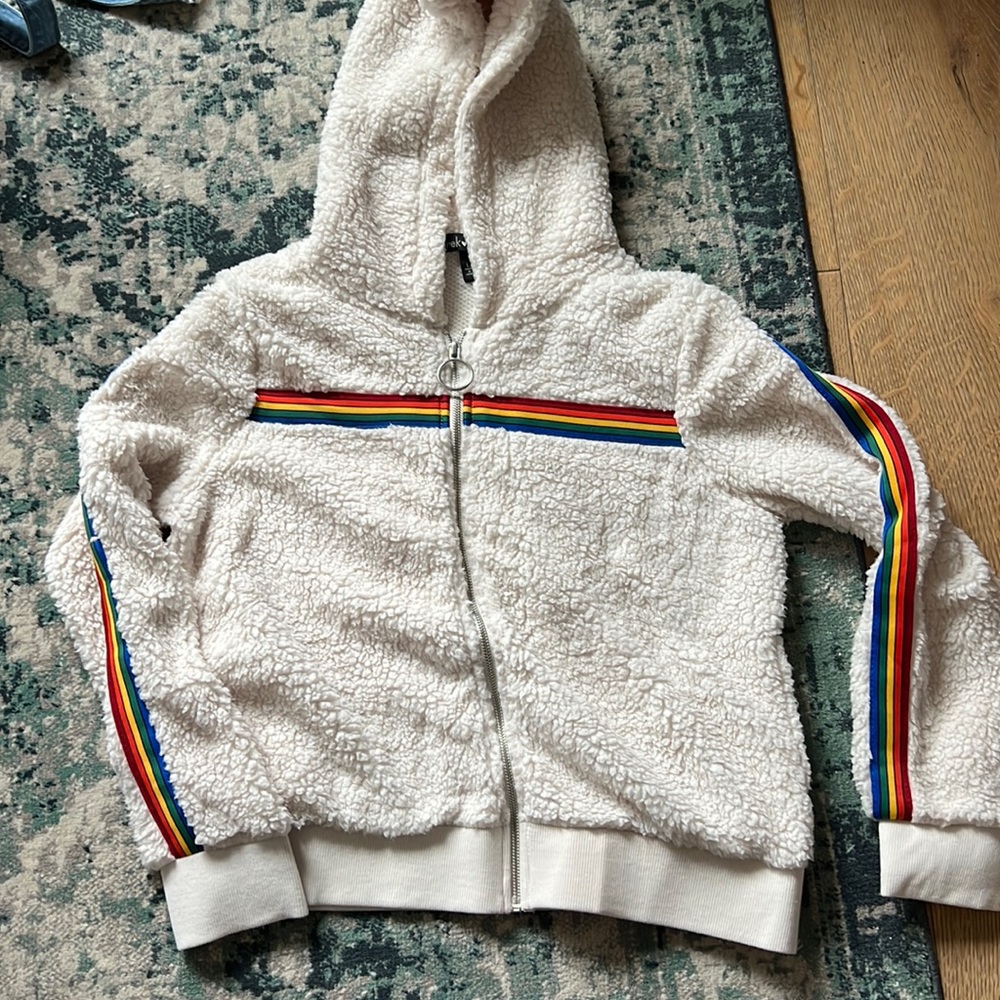 Derek Heart Teddy Bear Jacket with Rainbow Stripe